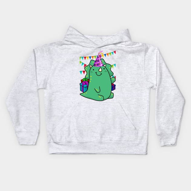 BIRTHDAY CUTE GREEN TRICERAPTOPS Kids Hoodie by GeekCastle